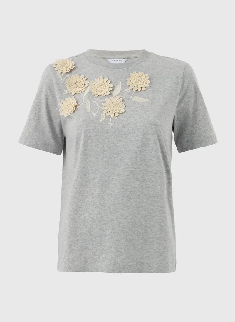 ماتلان Grey Marl 3D Flower T-Shirt