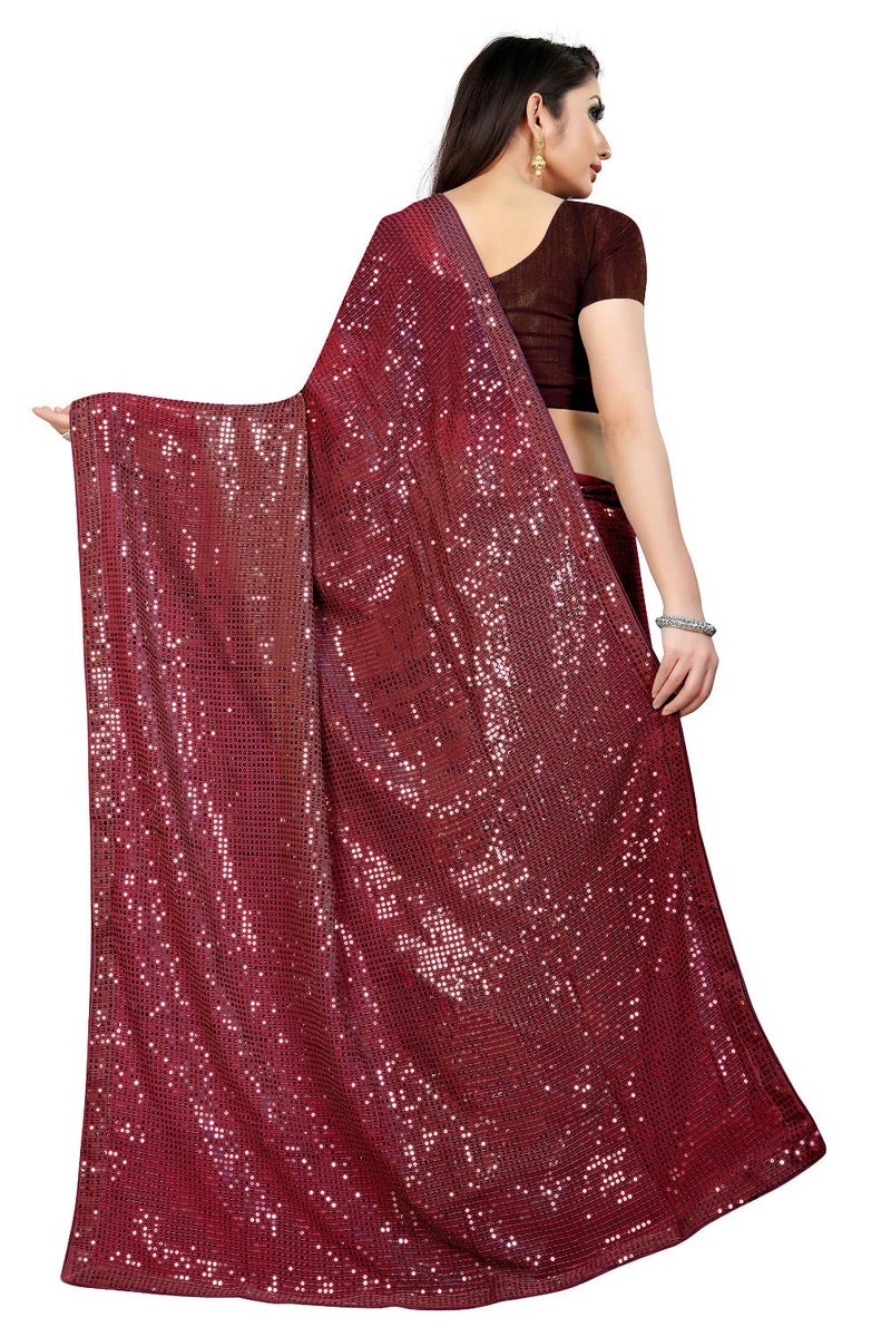 Florely Women's Pure Georgette sequence saree with unstiched blouse piece(Free size) (Marron) - Image 2