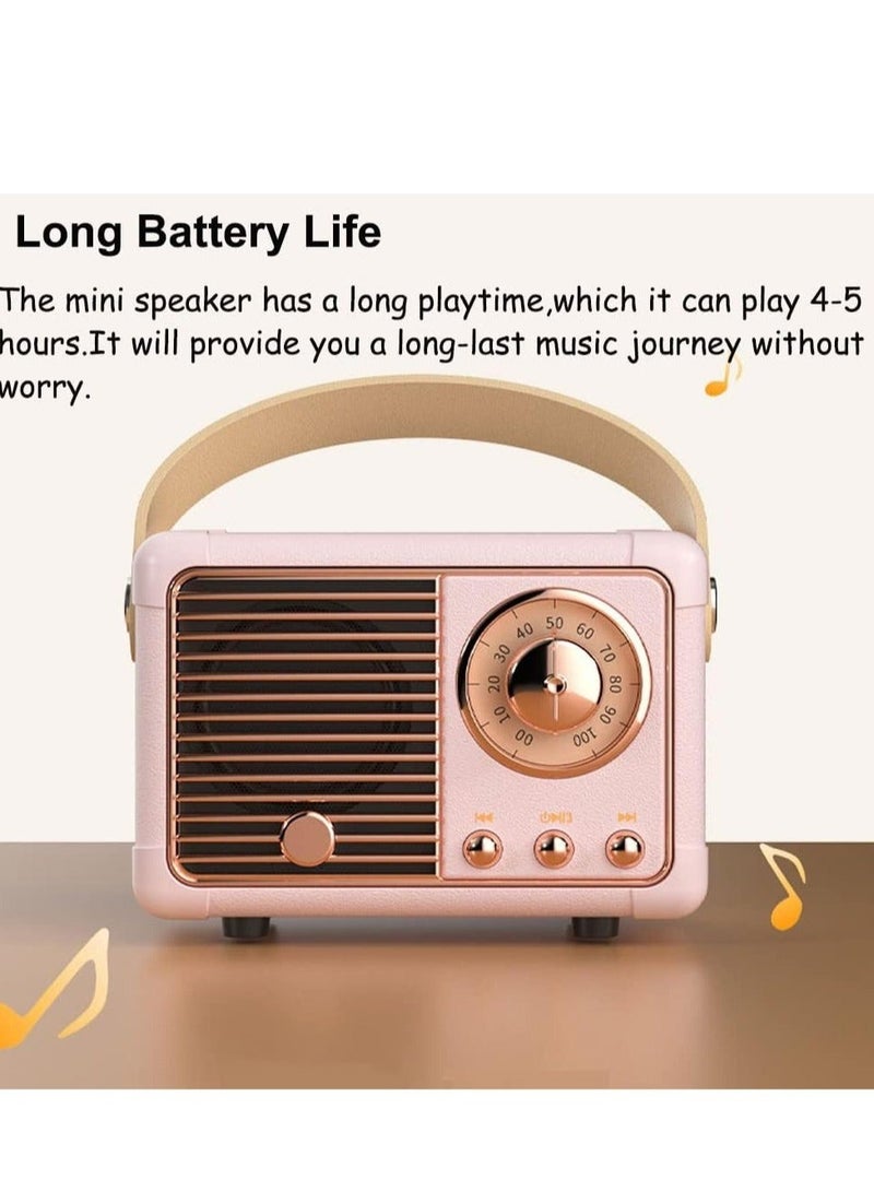 HM-11 Bluetooth Portable Radio, Retro Style Mini Speaker with Clear Stereo Sound, Rich Bass for iPhone, Android Devices and Tablets (Pink)  - Image 3