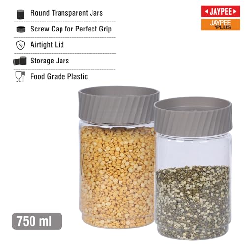 Jaypee Plus Staxx 750ml Home And Kitchen Storage Mirror Grey Container (Pack Of 2) - Image 2
