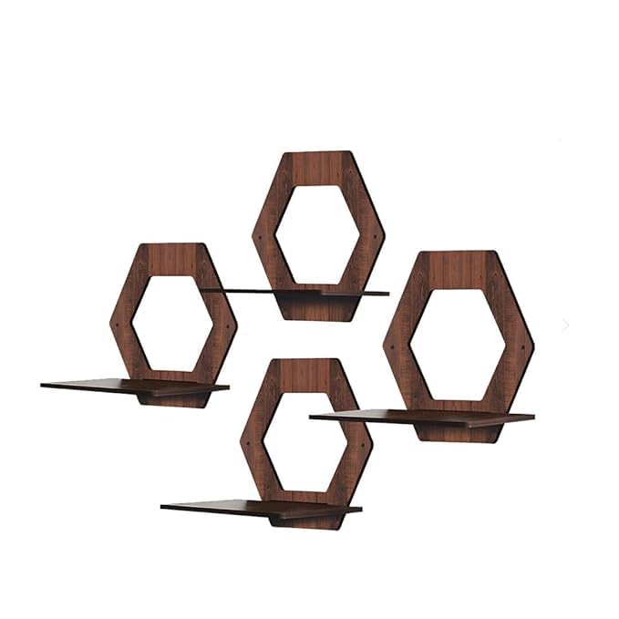 9br Wall Mounted Shelf for Living Room Stylish MDF Floating Shelf Freestanding for Living Room Bedroom Kitchen Easy Assembly Set of 4 HEXAGONE Shelf - Image 2