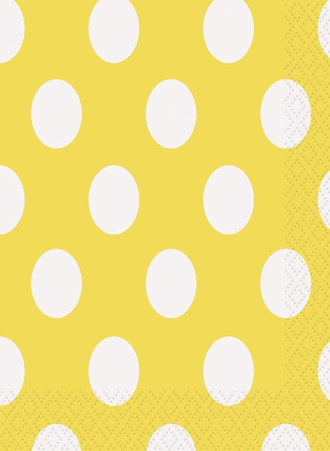 Unique Party Yellow Polka Dot Beverage Napkins, 16ct - Image 1