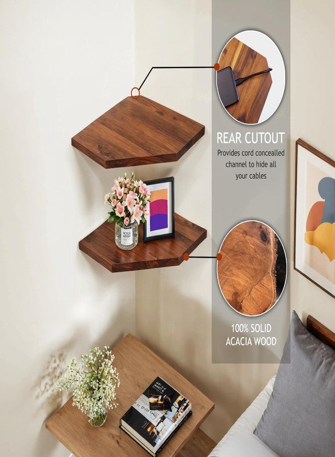 Demigo Corner Shelf Wall Mount, Set of 2 Solid Acacia Wood 11.8 x 16.5 inches Floating Corner Shelves, Smooth - Durable - Attractive Corner Shelves for Bedroom Living Room Bathroom Kitchen - Image 2