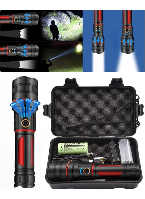 Rechargeable LED Flashlights High Lumens 120000 Lumens Super Bright Flashlight 5 Modes Zoomable IP68 Waterproof Tactical Flashlights for Emergencies and Camping