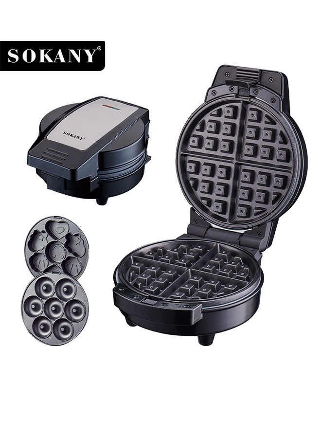 سوكاني ماكينة صنع الوجبات الخفيفة غير اللاصقة 3 في 1 مع طبق وافل/طبق كيك كرتوني/طبق دونات بقدرة 600 وات SK-08006 أسود - Image 1