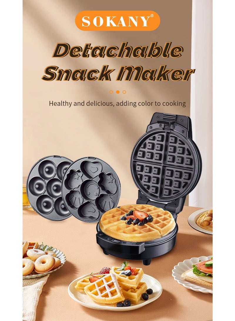 سوكاني ماكينة صنع الوجبات الخفيفة غير اللاصقة 3 في 1 مع طبق وافل/طبق كيك كرتوني/طبق دونات بقدرة 600 وات SK-08006 أسود - Image 2