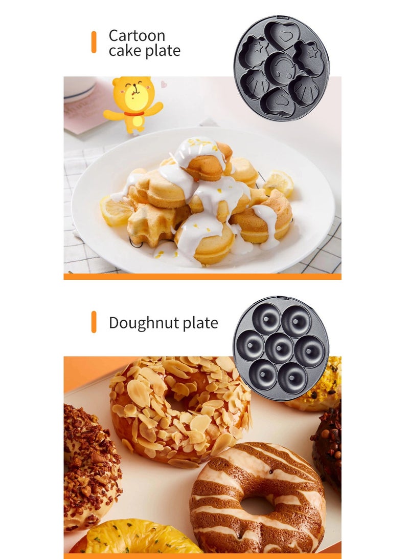 سوكاني ماكينة صنع الوجبات الخفيفة غير اللاصقة 3 في 1 مع طبق وافل/طبق كيك كرتوني/طبق دونات بقدرة 600 وات SK-08006 أسود - Image 4