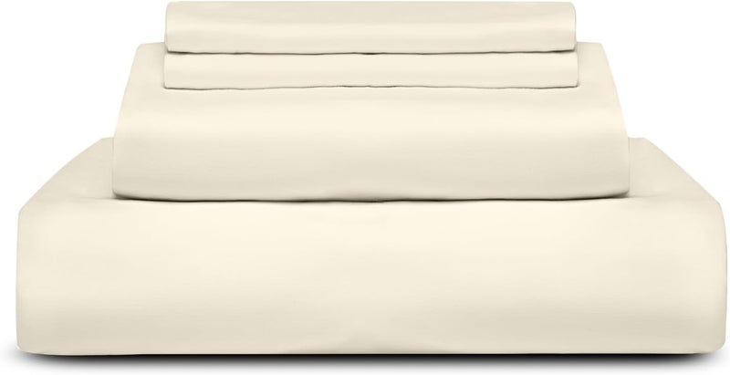 RISHAHOME 3 Piece Deep Pocketed Fitted Bedsheet Set King Size |Beige Colour|1 Fittedsheet - 200x200+30 cm, 2 Pillowcases - 50x75 cm|Non allergic Microfiber for year-around use. - Image 3