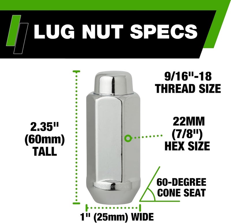 DPAccessories 24 Chrome Closed End XXL Bulge Acorn Lug Nuts - Image 2