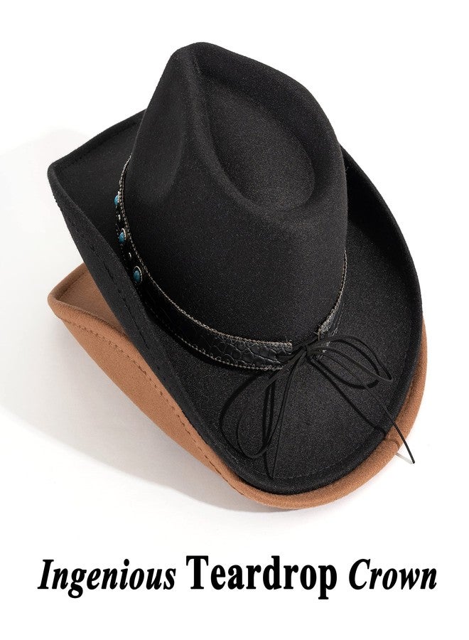 Lisianthus Cowboy Cowgirl Hat for Men & Women Western Style Outdoor Felt Hat with Belt Buckle Sapphire-Black - Image 5