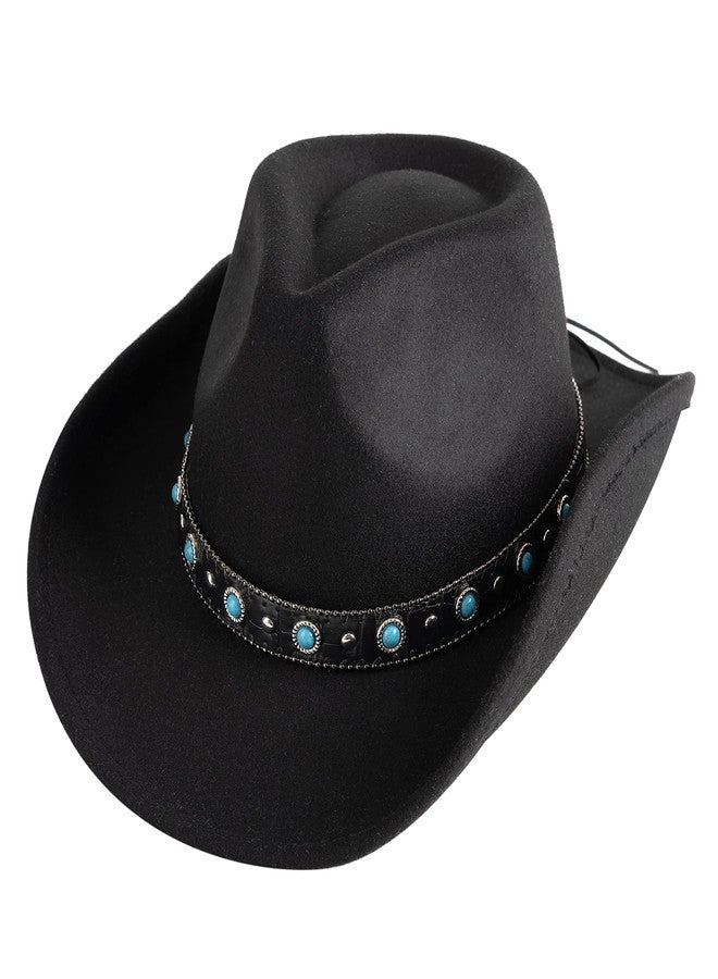 Lisianthus Cowboy Cowgirl Hat for Men & Women Western Style Outdoor Felt Hat with Belt Buckle Sapphire-Black - Image 1