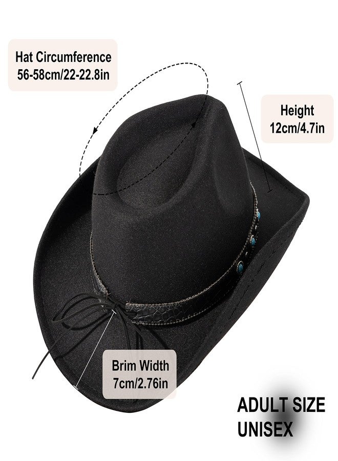 Lisianthus Cowboy Cowgirl Hat for Men & Women Western Style Outdoor Felt Hat with Belt Buckle Sapphire-Black - Image 2