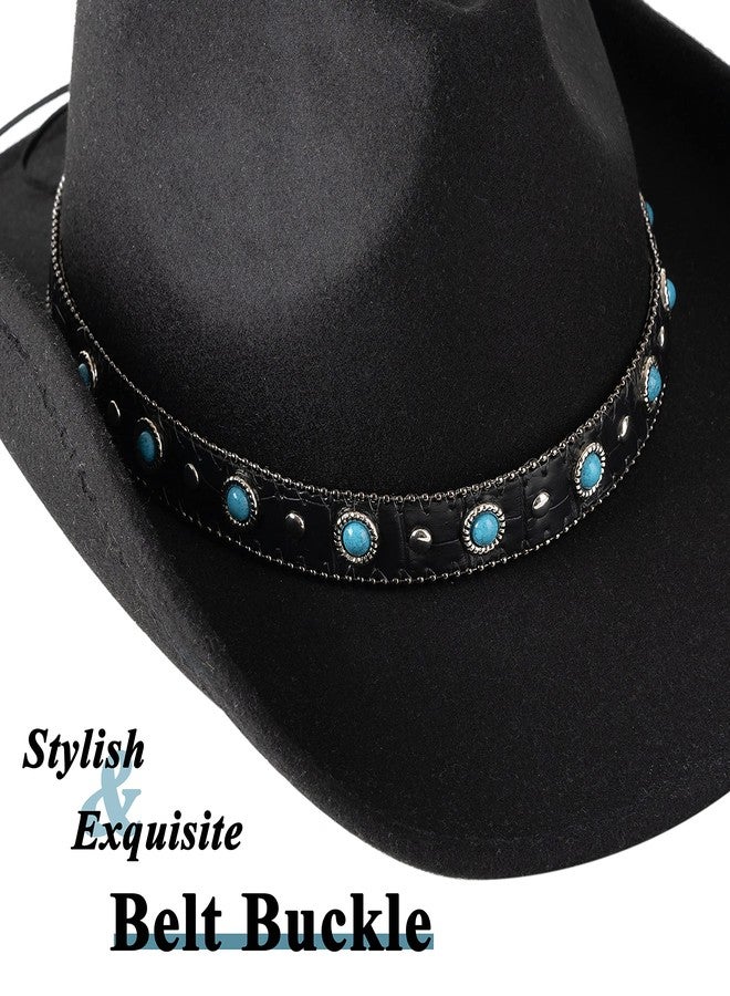 Lisianthus Cowboy Cowgirl Hat for Men & Women Western Style Outdoor Felt Hat with Belt Buckle Sapphire-Black - Image 4