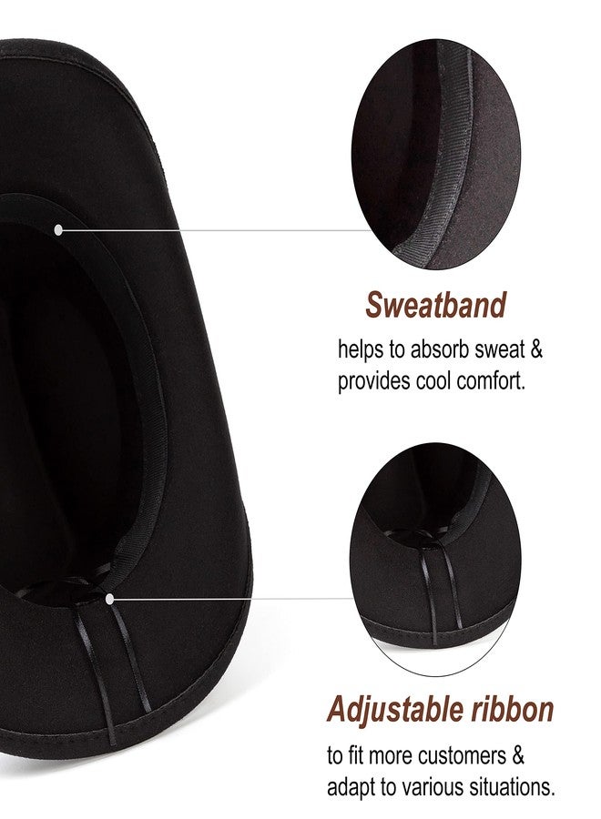 Lisianthus Cowboy Cowgirl Hat for Men & Women Western Style Outdoor Felt Hat with Belt Buckle Sapphire-Black - Image 3