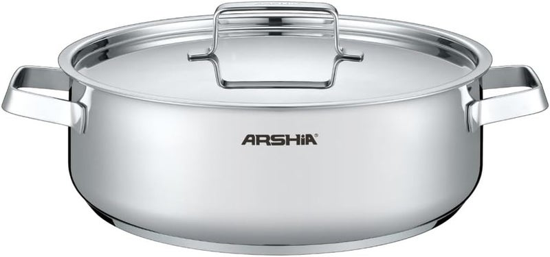 Arshia Stainless Steel Shallow Pan with Lid, 26 cm - Image 1
