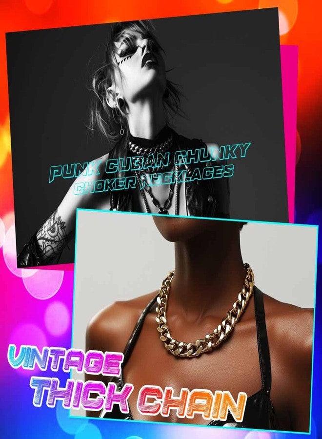 CLOACE Choker Necklaces Set Chunky Punk Necklace Cuban Link Thick Necklace Jewelry 2 Pcs for Women (gold) - Image 3