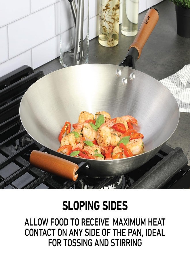 أوستر مقلاة ووك من أوستر سانجرفيلد مقاس 14 بوصة مصنوعة من الفولاذ الكربوني بمقابض خشبية - Image 2