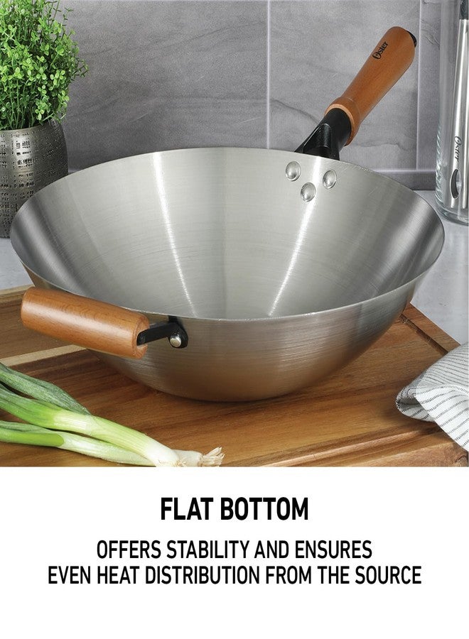 أوستر مقلاة ووك من أوستر سانجرفيلد مقاس 14 بوصة مصنوعة من الفولاذ الكربوني بمقابض خشبية - Image 3