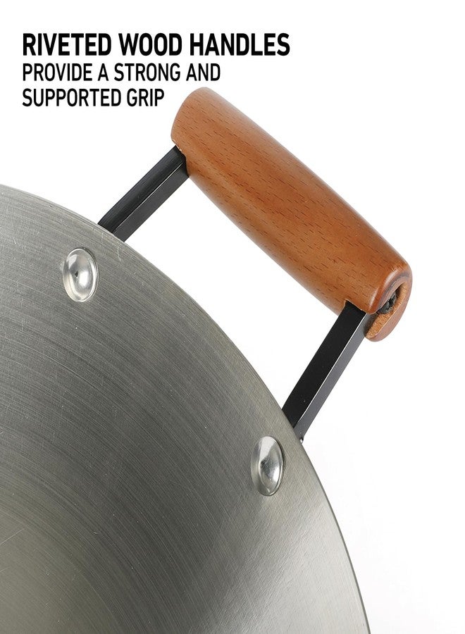 أوستر مقلاة ووك من أوستر سانجرفيلد مقاس 14 بوصة مصنوعة من الفولاذ الكربوني بمقابض خشبية - Image 4