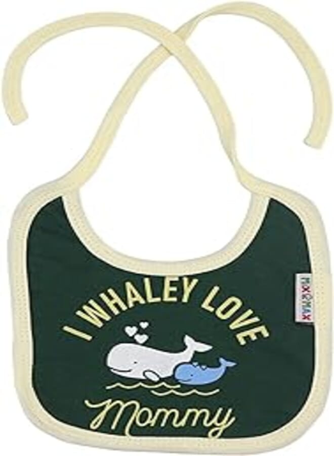 Mix and Max Mix&Max Cotton Bib Printed I Whaley Love Mommy For Unisex-Olive&Yellow