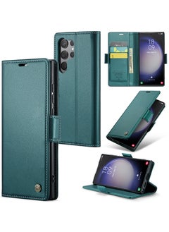 CaseMe Flip Wallet Case For Samsung Galaxy S24 Ultra, [RFID Blocking] PU Leather Wallet Flip Folio Case with Card Holder Kickstand Shockproof Phone Cover (Green)  - Image 1