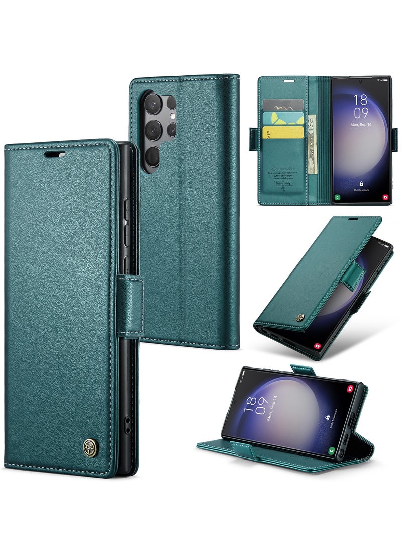 CaseMe Flip Wallet Case For Samsung Galaxy S24 Ultra, [RFID Blocking] PU Leather Wallet Flip Folio Case with Card Holder Kickstand Shockproof Phone Cover (Green)  - Image 1