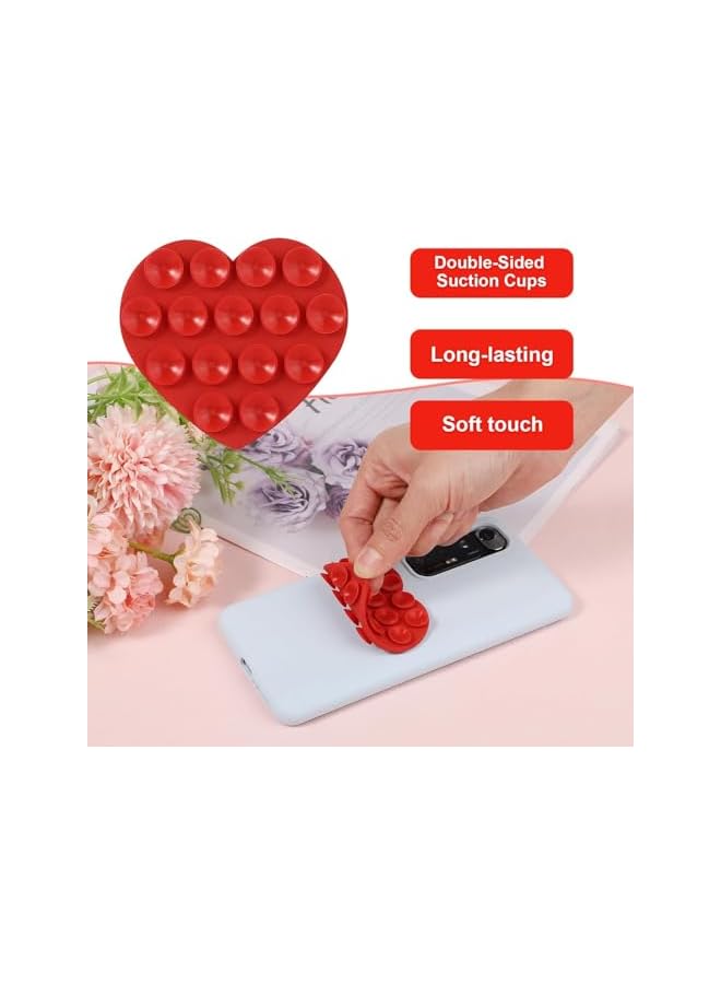 Green Tiger Heart Shape Double Sided Phone Suction Holder, Multi-Purpose Silicone Suction Cup Phone Mount, Sweet Phone Case Sticky Phone Grip, for Mobile Devices Mirror Glass, Red - Image 3