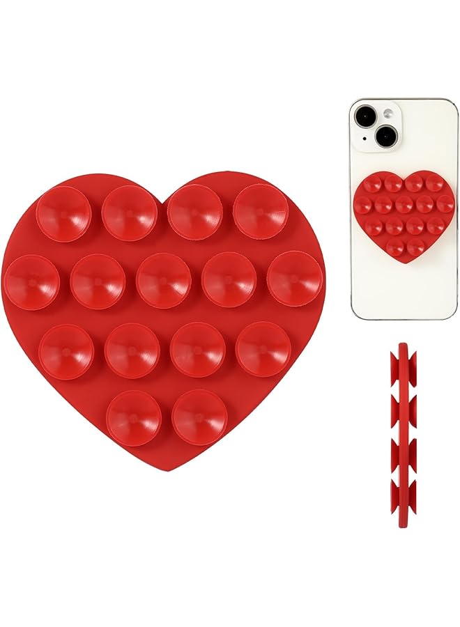 Green Tiger Heart Shape Double Sided Phone Suction Holder, Multi-Purpose Silicone Suction Cup Phone Mount, Sweet Phone Case Sticky Phone Grip, for Mobile Devices Mirror Glass, Red - Image 1