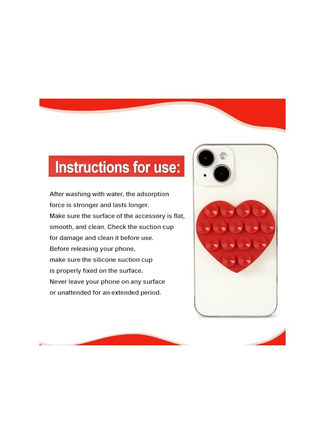 Green Tiger Heart Shape Double Sided Phone Suction Holder, Multi-Purpose Silicone Suction Cup Phone Mount, Sweet Phone Case Sticky Phone Grip, for Mobile Devices Mirror Glass, Red - Image 4