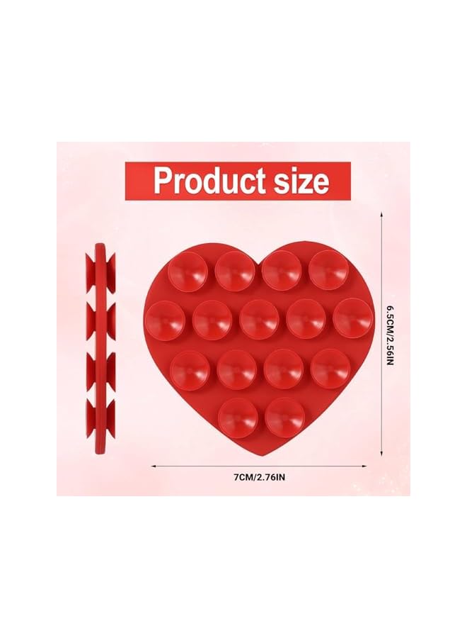 Green Tiger Heart Shape Double Sided Phone Suction Holder, Multi-Purpose Silicone Suction Cup Phone Mount, Sweet Phone Case Sticky Phone Grip, for Mobile Devices Mirror Glass, Red - Image 2