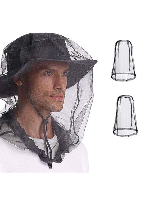 2Pcs Mosquito Head Net Hat, Insect Fly Mesh Face Protector Travel Camping,Ultra Large & Long, Extra Fine Holes, Mesh