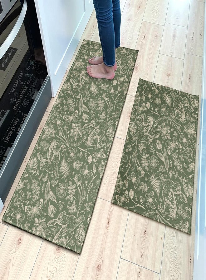 Aytipun Spring Easter Kitchen Mats for Floor Set of 2 Sage Green Cream Bunny Floral Butterfly Vintage Kitchen Rugs Non Slip Washable Absorbent Summer Seasonal Kitchen Runner Rugs Decor,17x30 and 17x47 Inch - Image 2