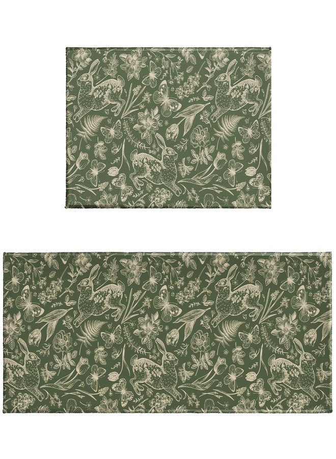 Aytipun Spring Easter Kitchen Mats for Floor Set of 2 Sage Green Cream Bunny Floral Butterfly Vintage Kitchen Rugs Non Slip Washable Absorbent Summer Seasonal Kitchen Runner Rugs Decor,17x30 and 17x47 Inch - Image 1