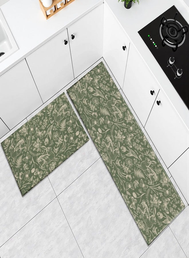 Aytipun Spring Easter Kitchen Mats for Floor Set of 2 Sage Green Cream Bunny Floral Butterfly Vintage Kitchen Rugs Non Slip Washable Absorbent Summer Seasonal Kitchen Runner Rugs Decor,17x30 and 17x47 Inch - Image 3