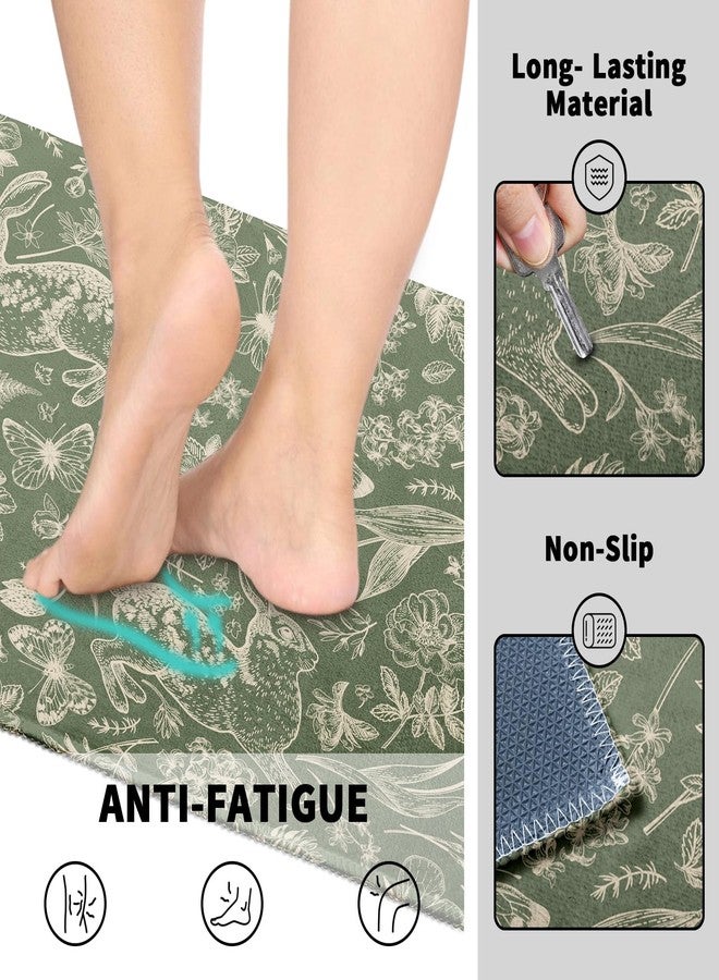 Aytipun Spring Easter Kitchen Mats for Floor Set of 2 Sage Green Cream Bunny Floral Butterfly Vintage Kitchen Rugs Non Slip Washable Absorbent Summer Seasonal Kitchen Runner Rugs Decor,17x30 and 17x47 Inch - Image 4