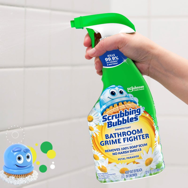 Scrubbing Bubbles Bathroom and Shower Cleaner Disinfectant Spray, Foaming Action Bathroom Grime Fighter, Petal Paradise Scent, 32oz - Image 2