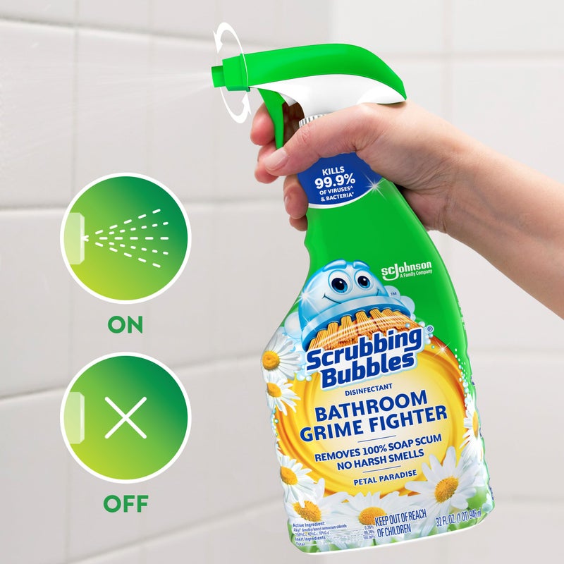 Scrubbing Bubbles Bathroom and Shower Cleaner Disinfectant Spray, Foaming Action Bathroom Grime Fighter, Petal Paradise Scent, 32oz - Image 4