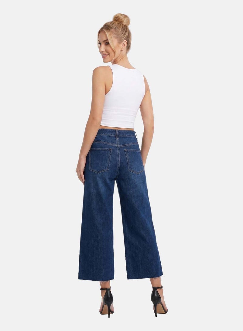 FOREVER 21 Wide-Leg Cropped Denim Jeans with Raw Hem - Image 2