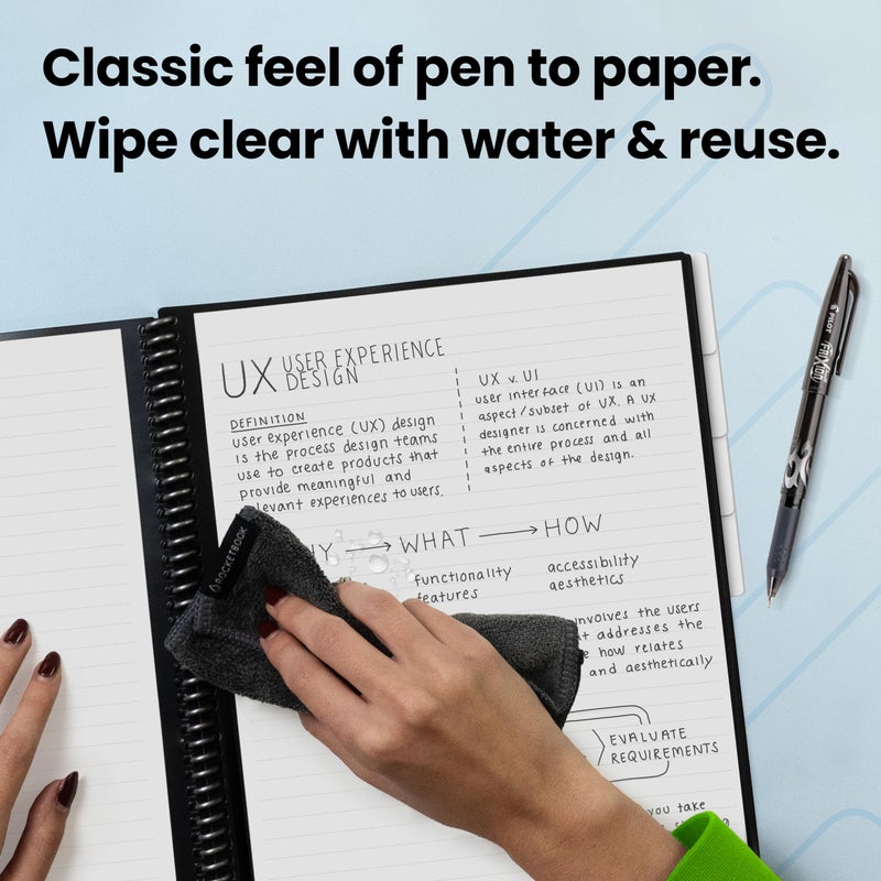 Rocketbook Multi-Subject Reusable Smart Notebook | Eco-Friendly, Digitally Connected Notebook with Dividers | Lined, 8.5” x 11”, 70 PG, Black, with Pen, Cloth, and App Included - Image 2