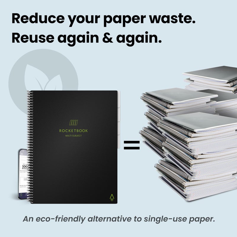 Rocketbook Multi-Subject Reusable Smart Notebook | Eco-Friendly, Digitally Connected Notebook with Dividers | Lined, 8.5” x 11”, 70 PG, Black, with Pen, Cloth, and App Included - Image 4