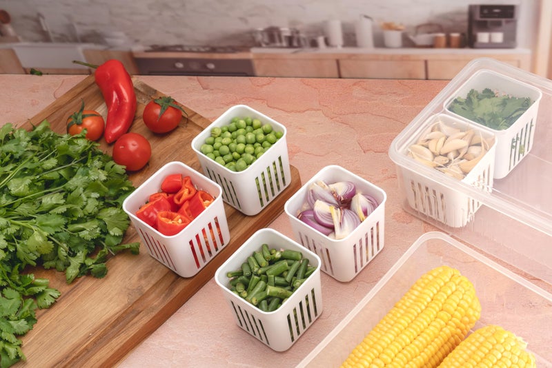 Entisia Fridge Organizer Storage Box with 6 Compartment - Plastic Storage Box for Vegetables, Fruits, Herbs & Meal Prep - Ideal for Home & Kitchen, Office & BPA-Free Food Storage Organizer (Pack of 1) - Image 2