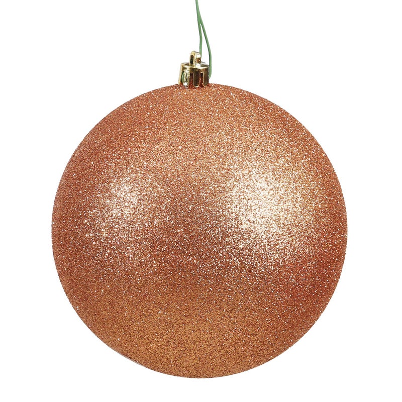 Vickerman N591558DG Glitter Ball Ornaments with Shatterproof UV Resistant  Pre-drilled Cap Secured & Green Floral Wire in 4 per Bag  6""  Rose Gold - Image 1