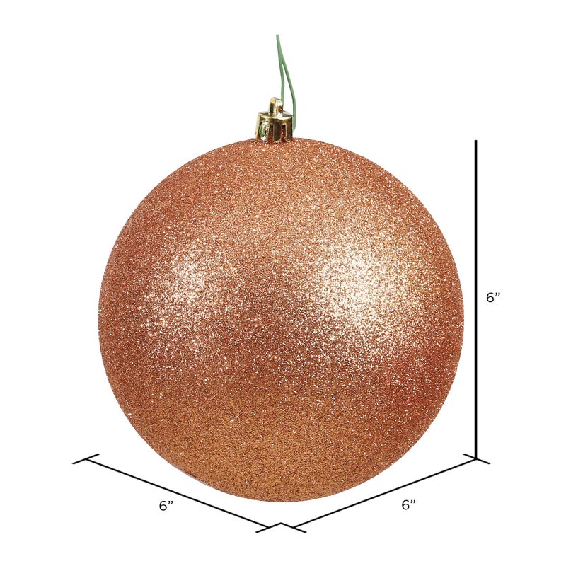 Vickerman N591558DG Glitter Ball Ornaments with Shatterproof UV Resistant  Pre-drilled Cap Secured & Green Floral Wire in 4 per Bag  6""  Rose Gold - Image 2
