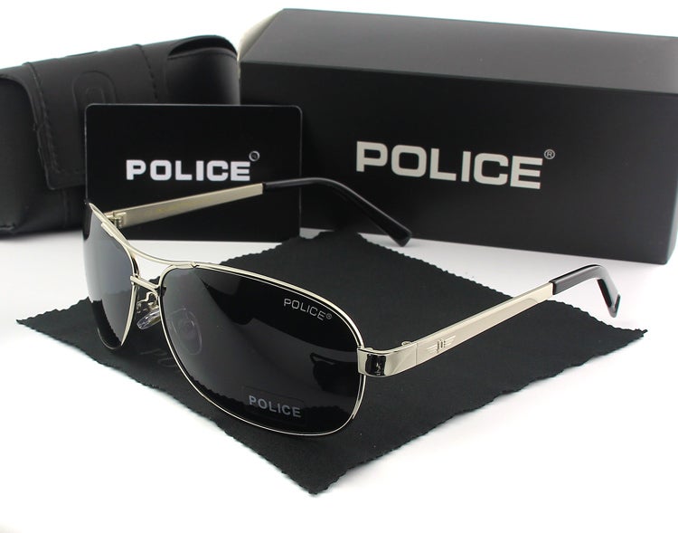 POLICE Fashion Men's Pilot Polarized Sunglasses with UV 400 Protection Metal Frame for Driving Golf Sliver Frame with Grey Lenses - Image 1
