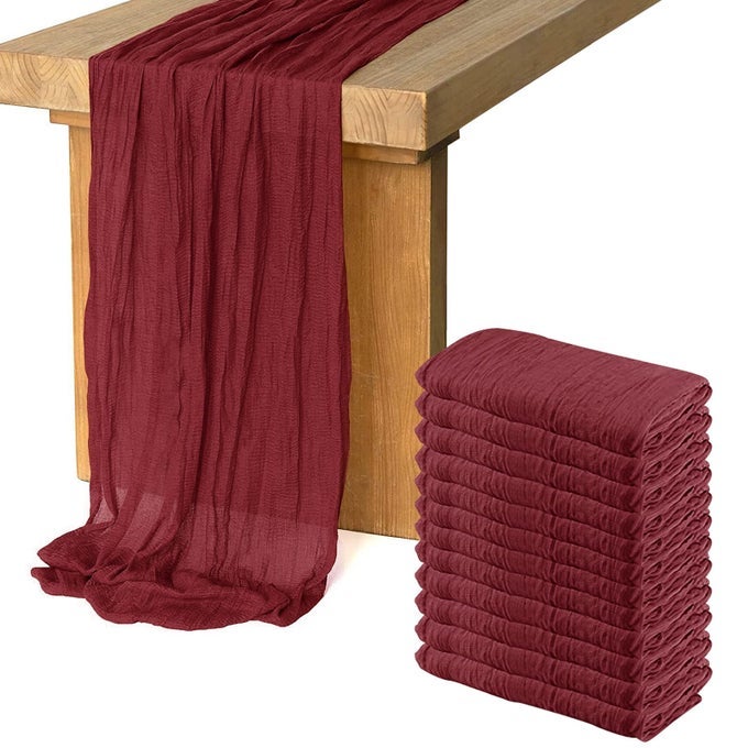 12 PACK CHEESECLOTH TABLE RUNNER RUNNER GAUZE BOHO WEDDING DECOR ROMANTIC TABLE RUNNER FOR WEDDING BIRTHDAY PARTY35 X 118 WINE RED