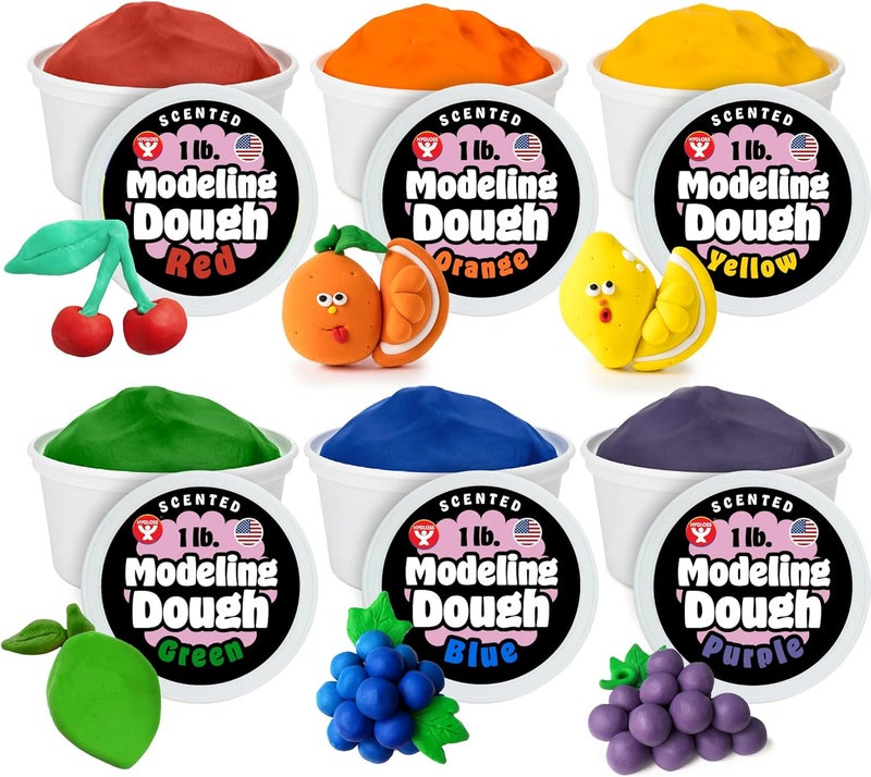 Hygloss Play Modeling Dough for Kids – Safe & Non-Toxic Sensory Dough for Arts and Crafts – 1 lb Tub – Play Clay for Toddler Activities, Preschool Classroom Must-Haves – 6 Assorted Colors, Scented - Image 1