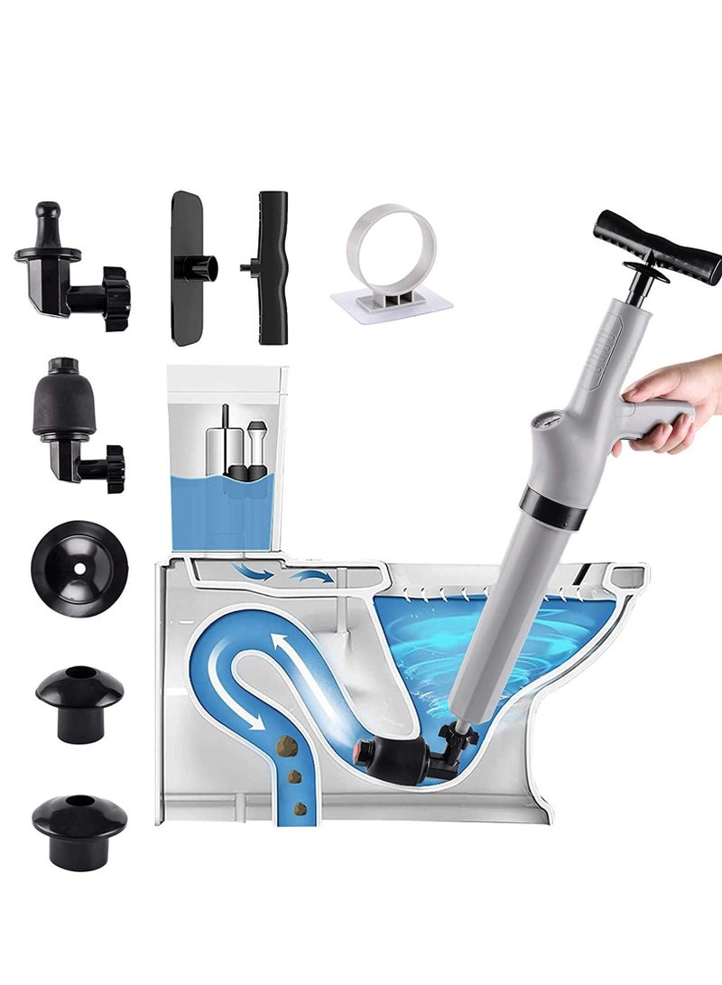 KASTWAVE 9 in 1 Air Plunger for Toilet, Drain Plumb Plunger, High Pressure with 9 Detachable Assembly Heads, Air Drain Blaster Gun Plunger High Pressure, For Clogged Toilet Kitchen Bathroom Tubs(gray)  - Image 1