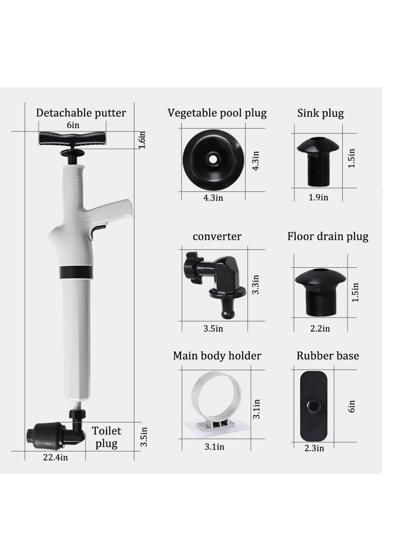 KASTWAVE 9 in 1 Air Plunger for Toilet, Drain Plumb Plunger, High Pressure with 9 Detachable Assembly Heads, Air Drain Blaster Gun Plunger High Pressure, For Clogged Toilet Kitchen Bathroom Tubs(gray)  - Image 2