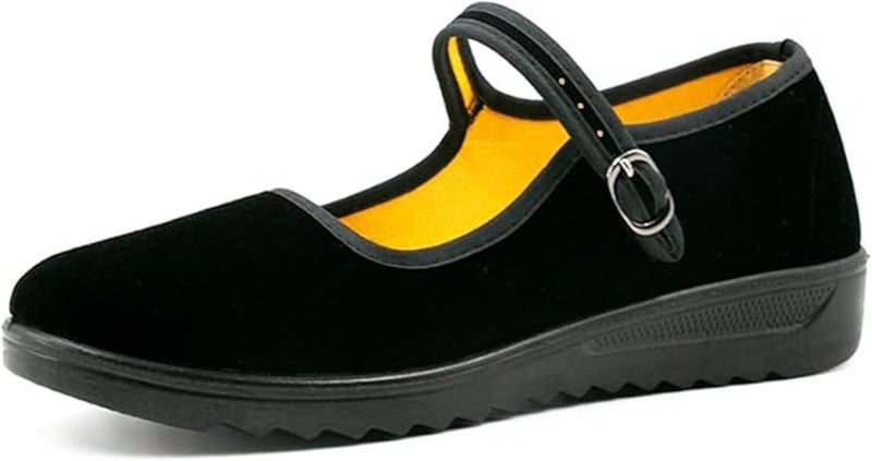 AioTio Women's Velvet Mary Jane Shoes Old Beijing Cloth Shoes Dance Shoes with Adjustable Tightness(8) Black - Image 1