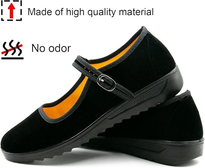 AioTio Women's Velvet Mary Jane Shoes Old Beijing Cloth Shoes Dance Shoes with Adjustable Tightness(8) Black - Image 5